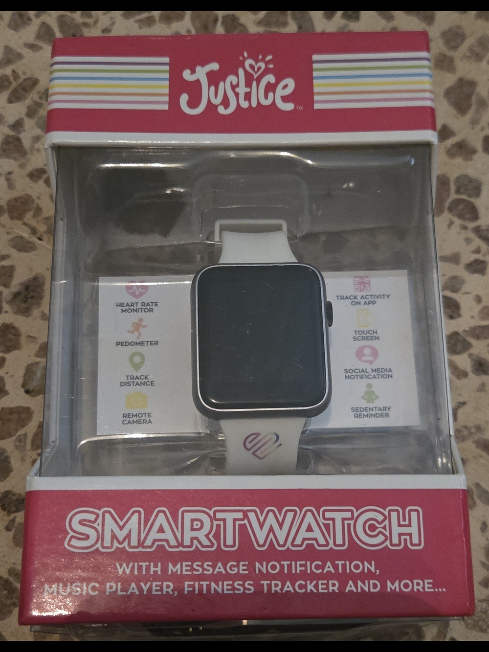 Justice White and Pink Smartwatch with Touchscreen